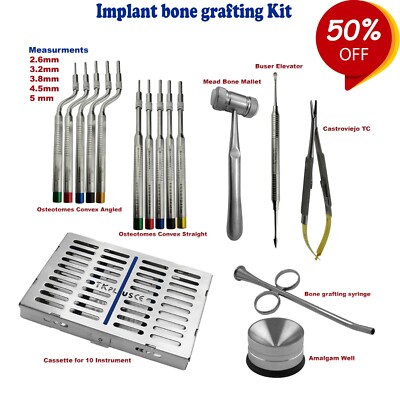 ZAHNCHIRURGISCHE IMPLANTATE KNOCHENTRANSPLANTATIONSINSTRUMENTE SET N.16 STÜCK - OSTEOTOME