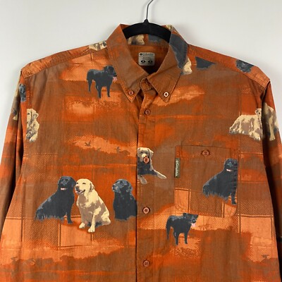 Columbia PHG Button Up Shirt Mens M Labrador Dog Print Orange Rust