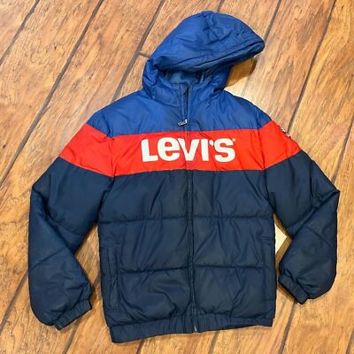 Levis Puffer Coat Jacket kids youth Large 12-13 yrs Blue Red zip warm  colorblock