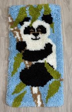 Vintage Panda Latch Hook Rug 1970's Wall Hanging Yarn Art Hippie Hobo 23  x12  