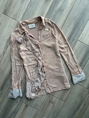 Elisa Cavaletti Romantic Ruffle Blouse   Shabby Chic Boho Designer Top XS - S
