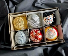 Hand Painted Glass Baubles 6 in pack Christmas Tree Decorations 80 mm 8cm
