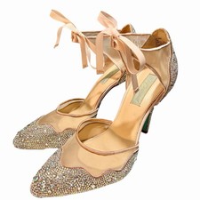 Blue By Betsey Johnson Iris Rhinestone Ankle Pumps Sz 10 Crystal Embellish Heels