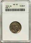 1913 5C Buffalo Nickel ANACS MS65