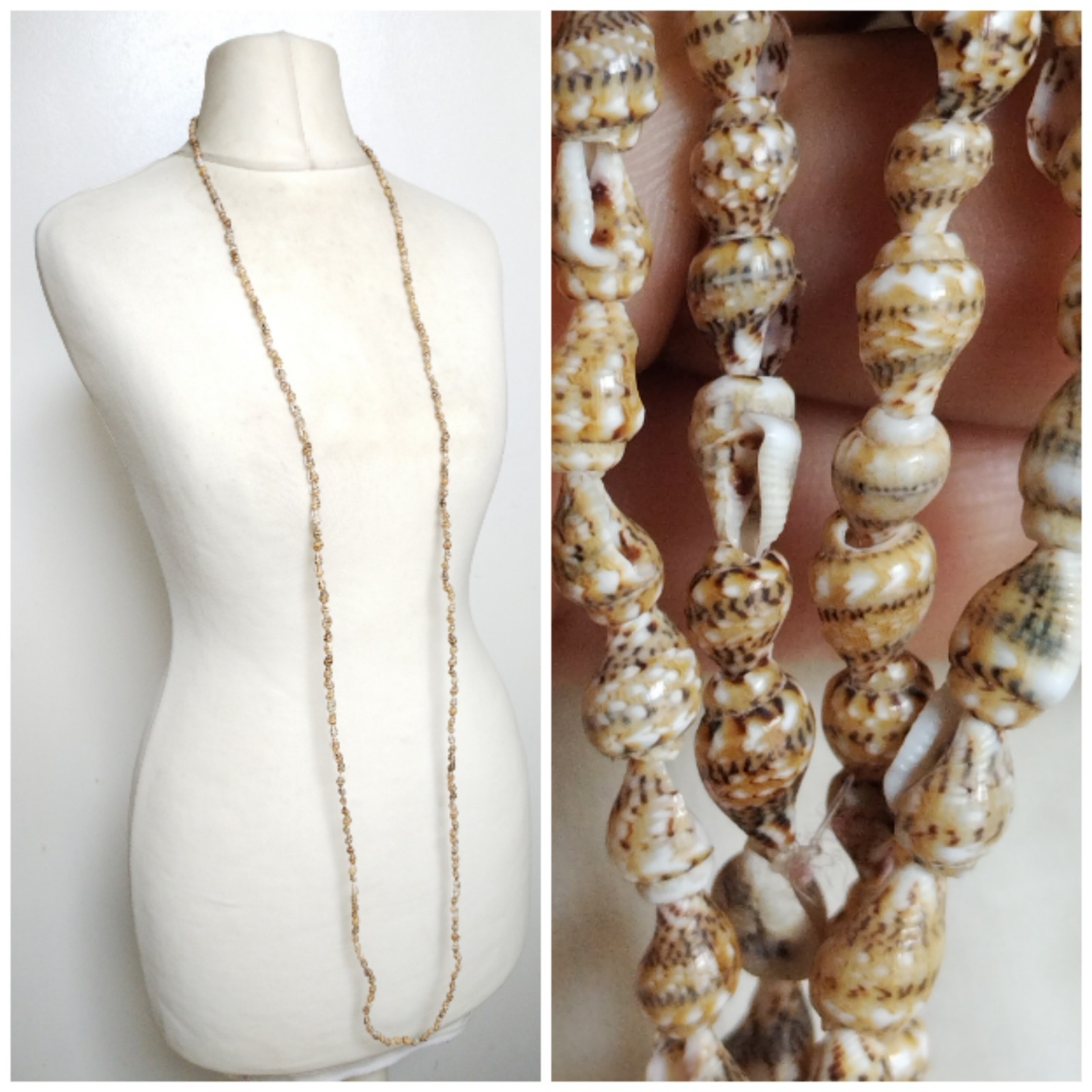 Tiny Long Brown​ White​ Black​ Cone Shell Necklac… - image 1