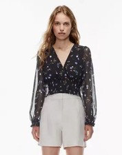 Aritzia WILFRED Wistful Genoa Blouse XS Cropped Smocked Retail 110 T837