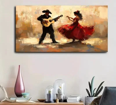 Abstract Guitarist & Dancer Unframed Canvas Painting for Living - Image 1 of 4