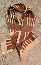 P.A.S. Rectangle Scarf 70  s Abstract Artsy Brown/Tan Vintage 100 Silk 46"x15"