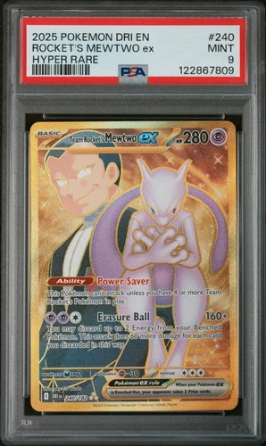2025 POKEMON DRI EN-DESTINED RIVALS HYPER RARE TEAM ROCKET'S MEWTWO EX PSA 9