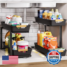 Homde 2-Tier Under Sink Organizer 2Pcs Set Adjustable Pull Out Drawer Undersink
