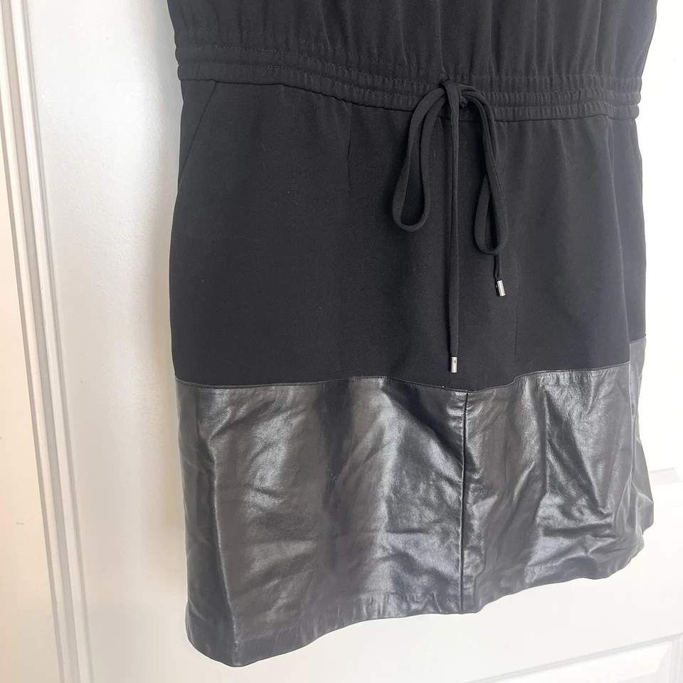 VINCE Lambskin Hem Dress Women’s Medium Black Contrast Band Drawstring Pockets - Image 4 of 4