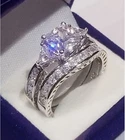 3.50ct Princess Cut Lab Created Diamond Engagement Ring Set 925 Sterling Silver