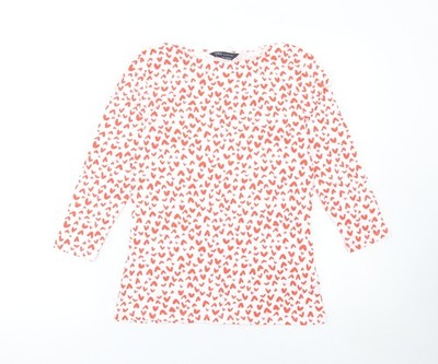 Marks and Spencer Damen Weiß Rot Herz Print Langarm Baumwolle T-Shirt Gr. 