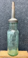 Vtg 1940s Standard Oil Indiana Embossed Aqua Glass 1 Quart Oil Bottle #3 Rare