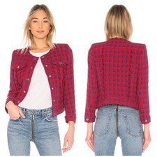  550 NWOT IRO Quilombe Metallic Frayed Red  Blue Tweed Blazer Jacket Blazer 6