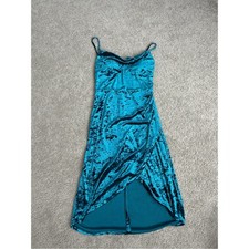 Guess Teal Crushed Velvet High-Low Slip Dress
