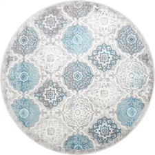 Boho Grey/Blue 6 Ft. round Indoor Area Rug Free Shipping NEW