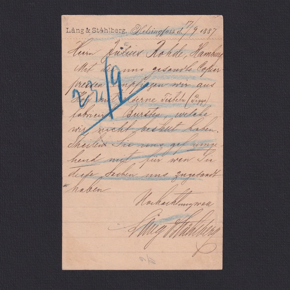 FINLANDIA 1887, Mi #P18, postal de Helsinki a Humburgo Alemania Foto 2 de 2