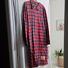 eSleep Vintage Flannel Cotton Plaid Button-Front Long Sleeve Sleepshirt