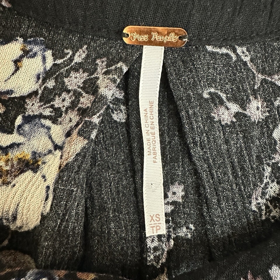 Free People Tunic Tank Top Mini Dress XS Tree Swing Floral Boho Black