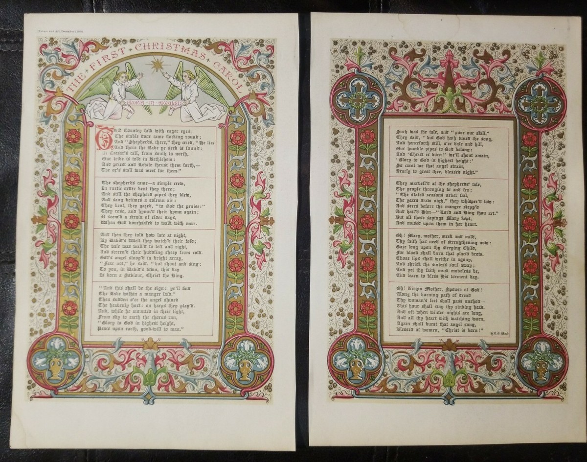 2 Old Antique 1866 Chromolithographs Gloria In Exelsis First 