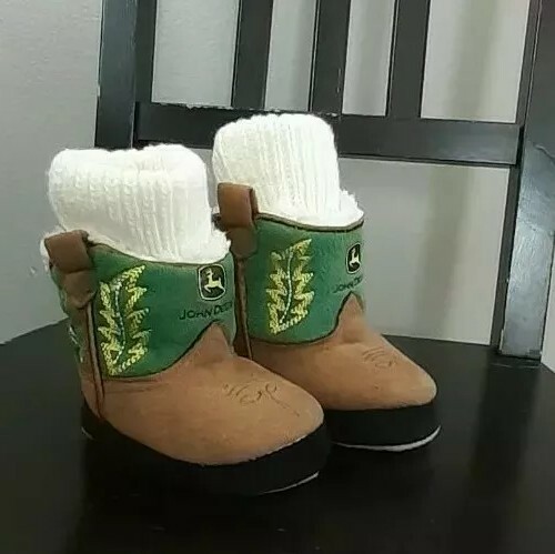 John Deere Sherpa Lined Crib Boots Booties Size 3-6 mo Infant Baby Unisex