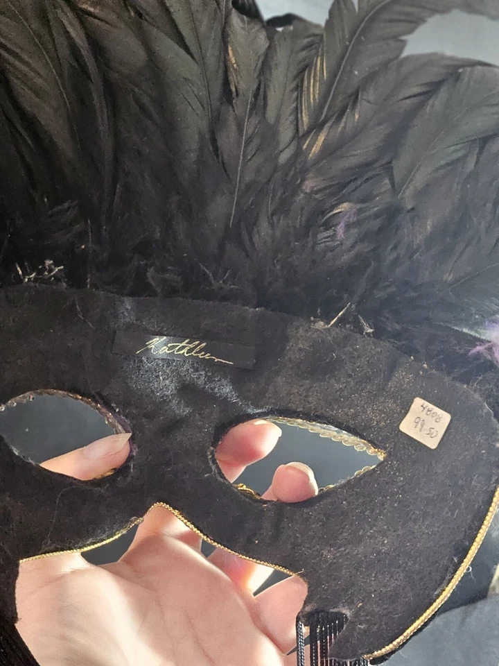 Mardi Gras Authentic New Orleans Feathers Handmade Mask by Kahleen spider Motiff - Image 4 of 4