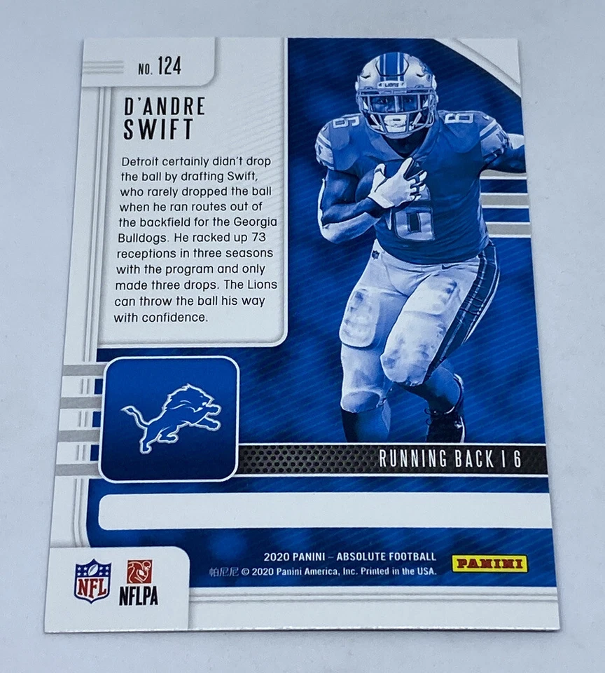2020 Panini Absolute Holographic Foil Football D’Andre Swift RC Lions #124 - Image 2 of 2