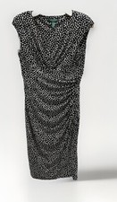 LAUREN Ralph Lauren Sleeveless DRESS SZ 6 Polka Dots V Neckline Black White EC