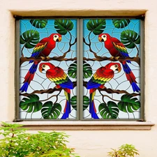 3D Red Parrot Leaf ZHUA389 Window Film Print Sticker Cling Stained Glass UV Zoe