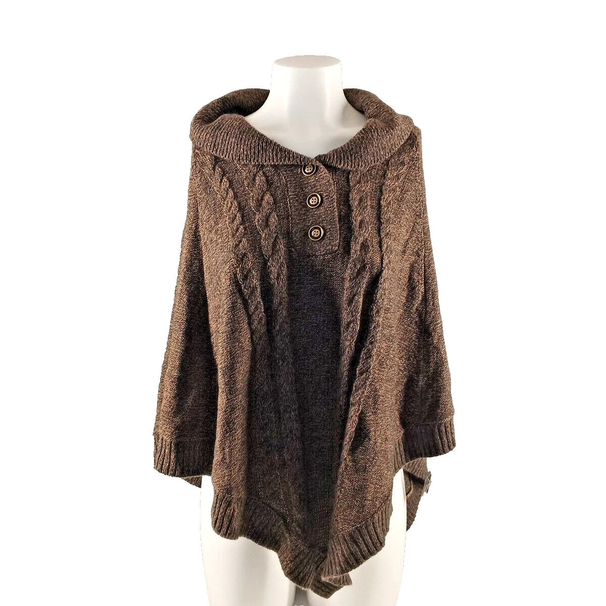 NWT KAREN SCOTT Poncho Textured Sweater SMALL/MEDIUM Brown Pullover Henley
