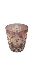 Ajka Nachtmann? Bohemian Cut to Clear PURPLE Crystal Whisky Glass Tumbler 4" 