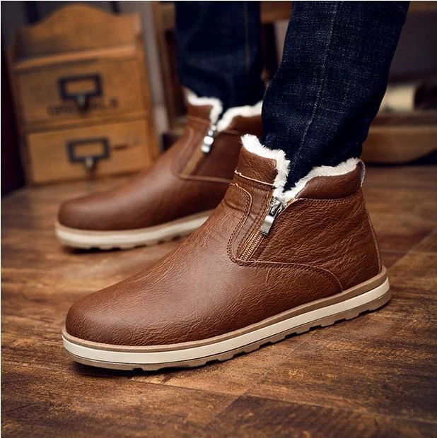 Men s Winter Warm Faux Fur Inside Ankle Boots Shoes High Top Snow