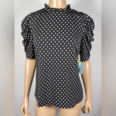 CeCe Women s NWT Size Small Black White Polka Dot Blouse