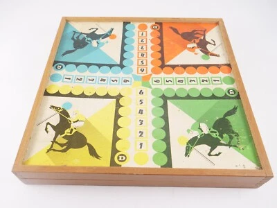 JEUJURA France jouet en bois dames et 4 chevaux 33 x 33 cm années 60 - Photo 1/4