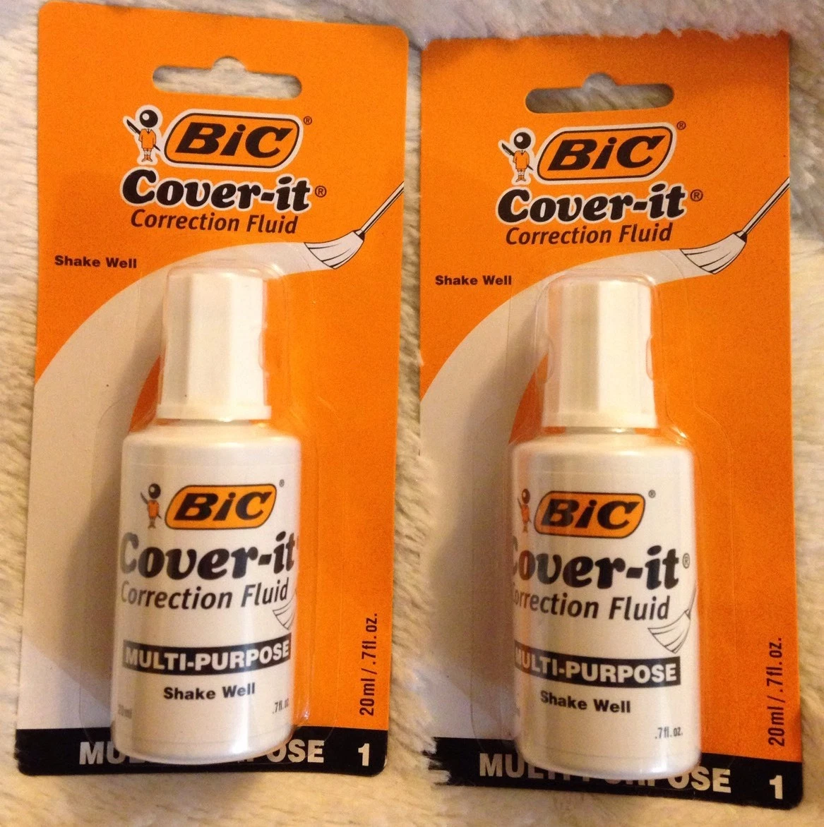 2 BIC Cover-it White Out correction fluid liquid paper 0.7oz Each