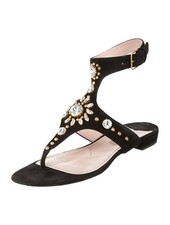  890 MIU MIU Black Suede Crystal Embellished Sandals Flats Shoes 36 / 6
