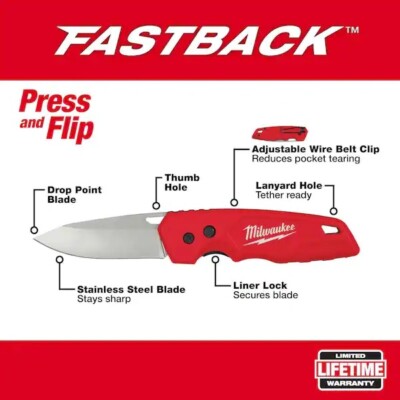 🆕 2 PACK~ FASTBACK FOLDING KNIFE 🔪 MILWAUKEE TOOLS 🛠️ PRESS