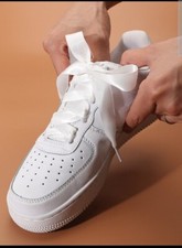 NEW SATIN SILK 0.8x36 inches RIBBON WIDE SHOELACE WHITE LACES