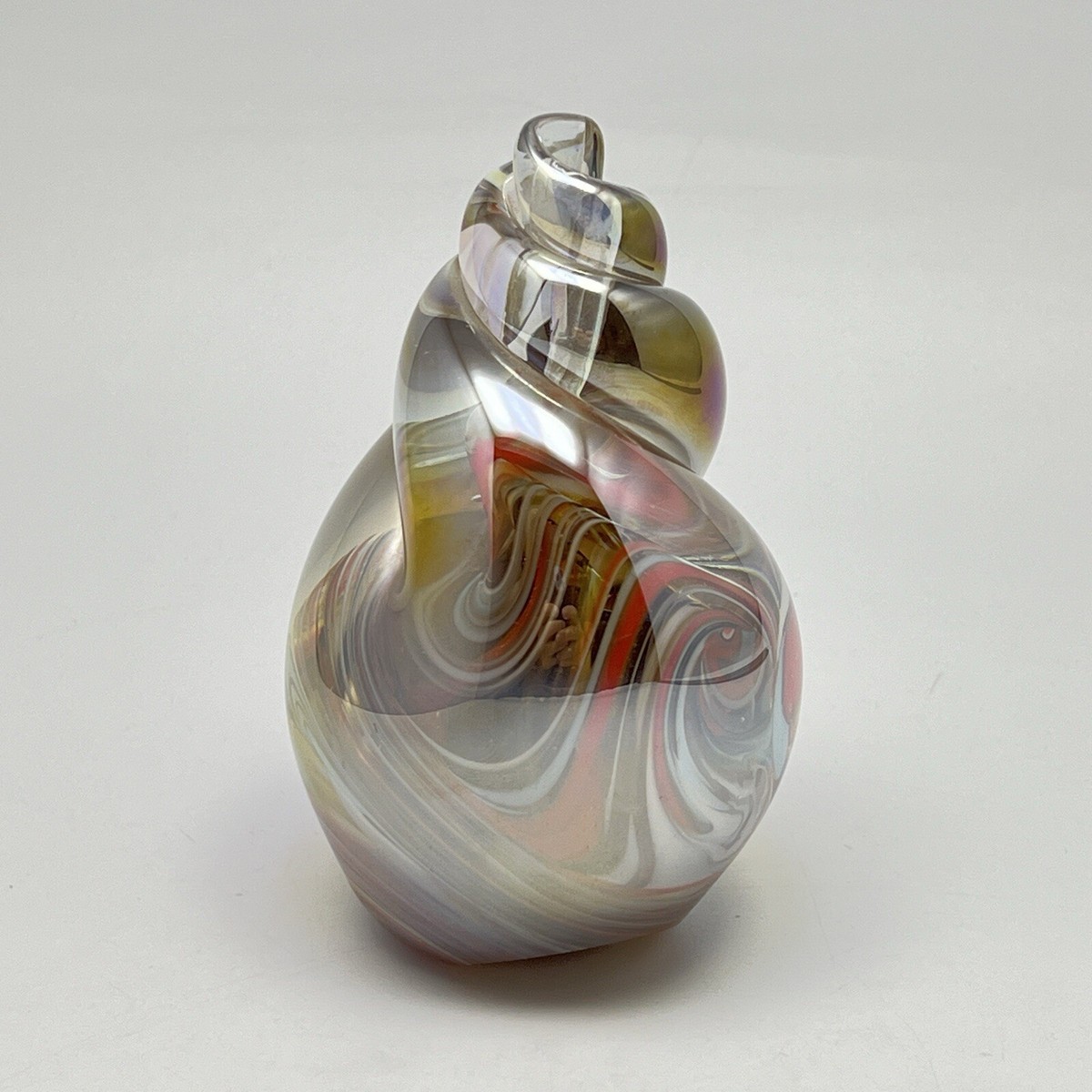 David J Atkinson Art Glass Shell Paperweight Iridescent Signed 11