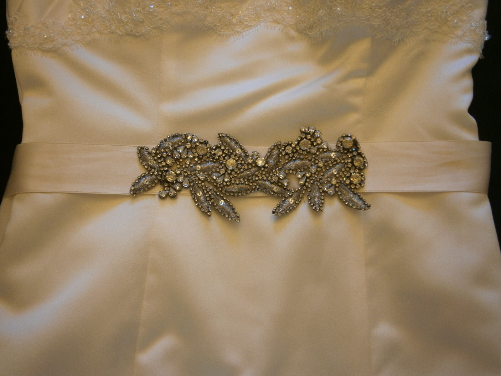 White Magnolia Ivory Wedding Dress Sash Belt with Swarovski Crystals