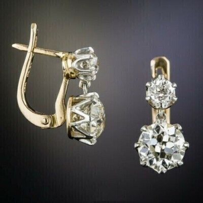 3Ct Art Deco Style Round Diamond Drop Dangle Engagement 14K Gold Finish Earrings