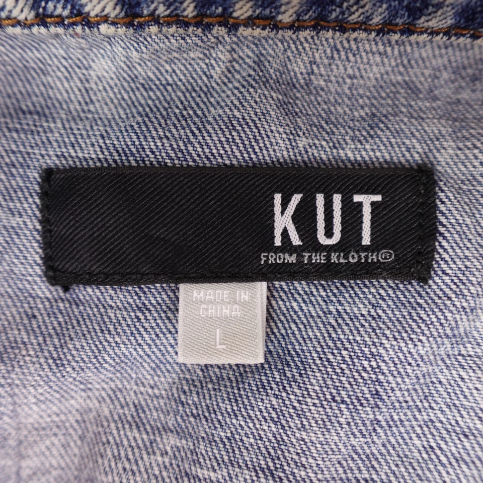 KUT Denim Jacket Womens Large Blue Denim Emma Boyfriend Light Wash Distressed - Image 2 of 4