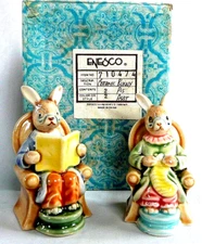 VINTAGE NEW N BOX ENESCO CERAMIC GRANDMA GRANDPA MOM POP BUNNY BUNNIES RABBITS