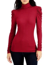 INC International Concepts Top Turtleneck Long Puff Sleeve Real Red, XL
