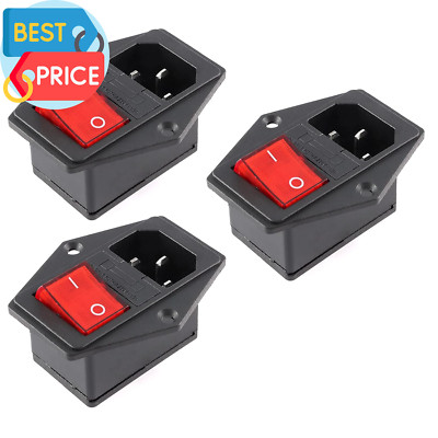 3Pcs AC-14-F16A Switch Power Socket 10A Fuse Three in One Switch Power Socket wi