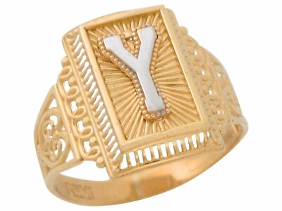 Filigraner Damenring 10 Karat oder 14 Karat zweifarbig Gold Buchstabe Y Band rechteckig Initialen