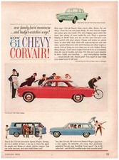 1961 Print Ad Chevy Corvair 700 Coupe Sedan Lakewood Greenbrier Wagon Family