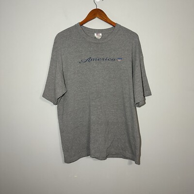 Tee Jays T-Shirt Gray America Spell-Out Mens Size Large Made in the USA Vintage
