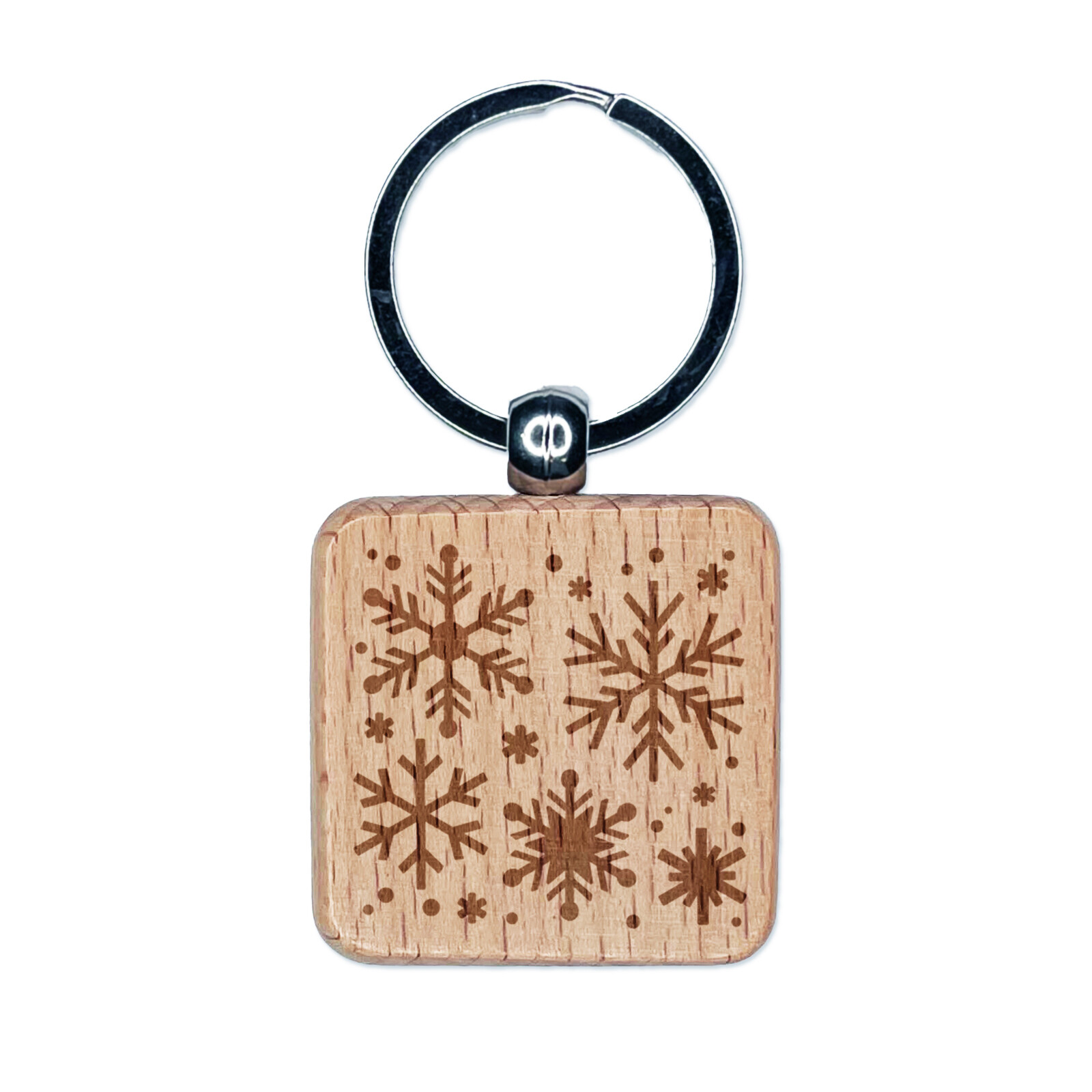 Engraved Wooden Snowflake Keychain - Christmas Gift Charm